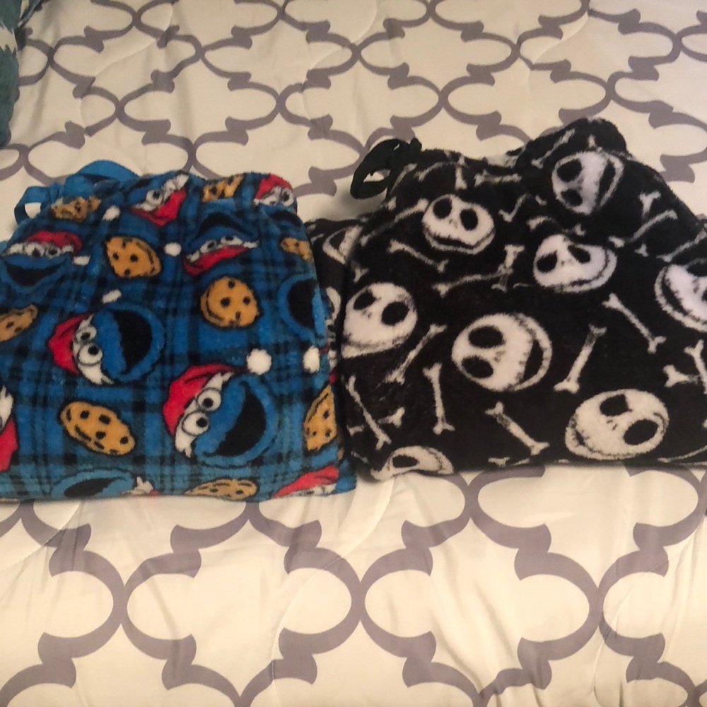 Men’s Large Fleece Pants-Cookie Monster/Nightmare Before Christmas